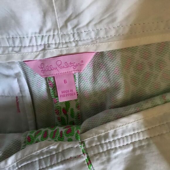 Lilly Pulitzer green pink pixie cropped capri pants  slacks sz 6 - Picture 7 of 7